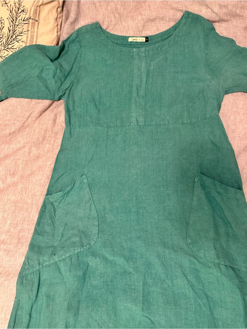 Teal 100% Linen Maxi Dress - Women’s medium - Lagenlook - Camille + Co. - Picture 7 of 12